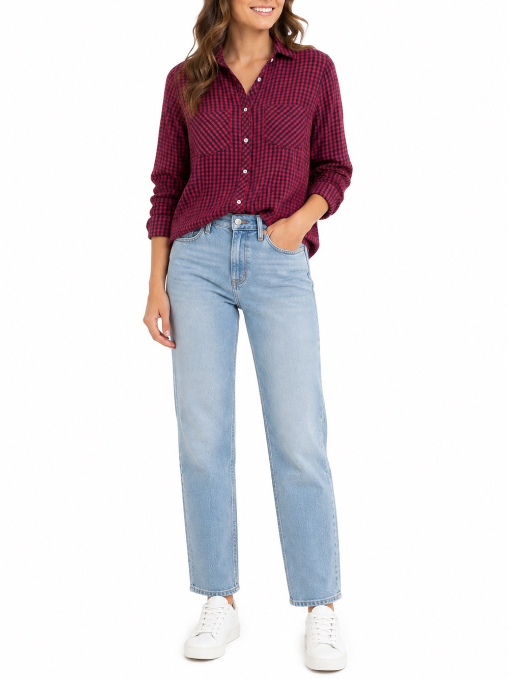 Aerie Size Small Red and Blue Plaid Flannel Casual Button-Down Shirt